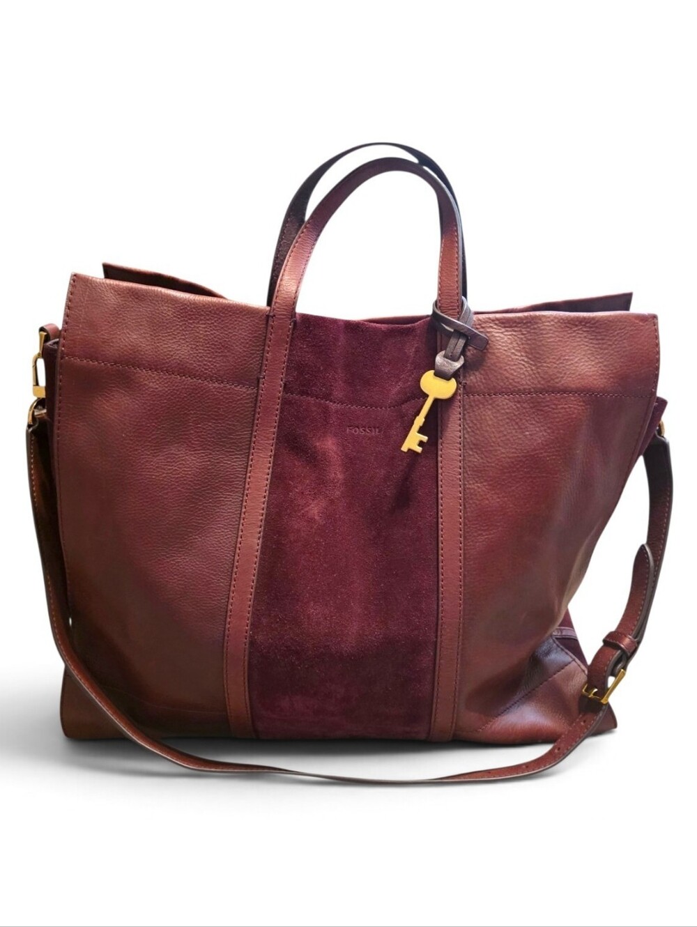 Fossil Carmen Leather and Suede Burgundy Tote Bag - Picture 2 of 8